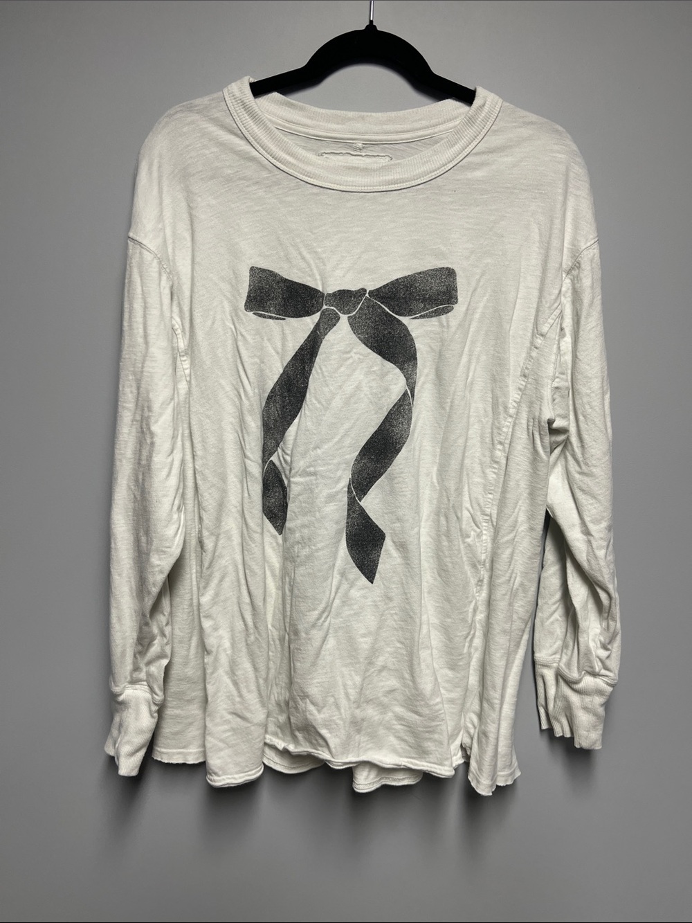 aerie White Long Sleeve Tee with Black Bow Graphic